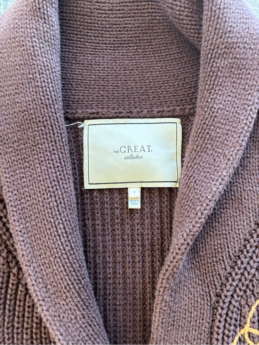 THE GREAT. chocolate Brown Knit Cardigan with Rodeo Intarsia lasso lodge sweater - Picture 3 of 9